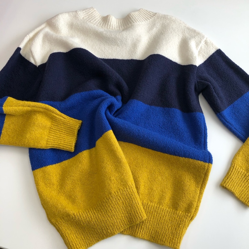 Blue, mustard, and cream color block sweater - Picture 4 of 4